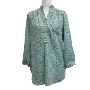 3/$25 Pixley Stitch Fix Mint Green Pink Birds Roll Tab Sleeve Blouse Top